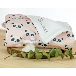 pack panda rosa manta bordada y chupete personalizado
